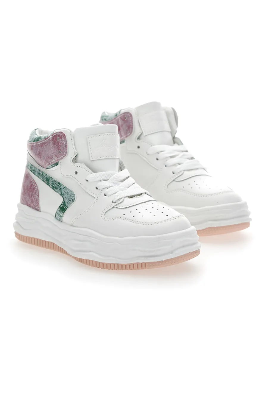 Sneakers alta Grazie 3150 Bianca Verde Rosa