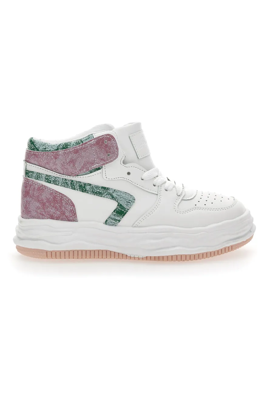 Sneakers alta Grazie 3150 Bianca Verde Rosa