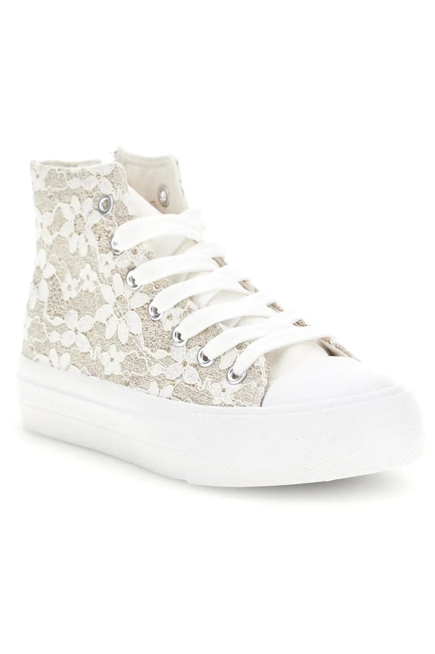 Sneakers Alte Beige con Pizzo Floreale Grazie girl 155727