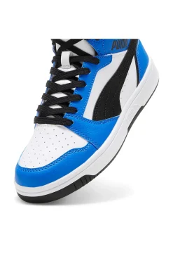 Sneakers alte bianche blu e nere stile basket Puma Rebound V6 Mid Jr