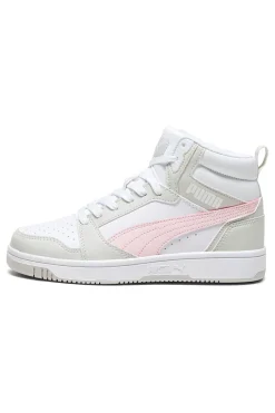 SNEAKERS ALTE BIANCHE CON DETTAGLI ROSA PUMA REBOUND V6 MID JR
