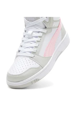 SNEAKERS ALTE BIANCHE CON DETTAGLI ROSA PUMA REBOUND V6 MID JR