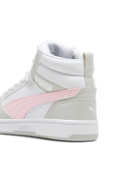 SNEAKERS ALTE BIANCHE CON DETTAGLI ROSA PUMA REBOUND V6 MID JR