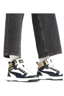 Sneakers Alte Bianche con dettagli neri e biege Puma Rebound V6 Mid 39232622
