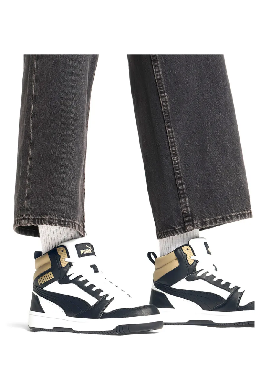 Sneakers Alte Bianche con dettagli neri e biege Puma Rebound V6 Mid 39232622