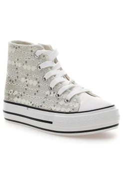 Sneakers alte bianche con pizzo e paillettes ENERGY E106