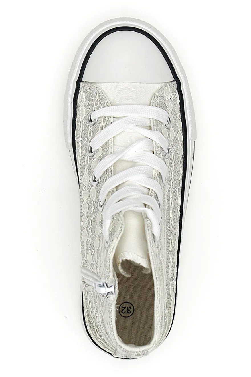 Sneakers alte bianche con pizzo e paillettes ENERGY E106