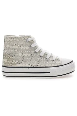 Sneakers alte bianche con pizzo e paillettes ENERGY E106