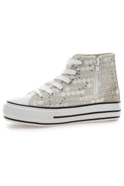 Sneakers alte bianche con pizzo e paillettes ENERGY E106