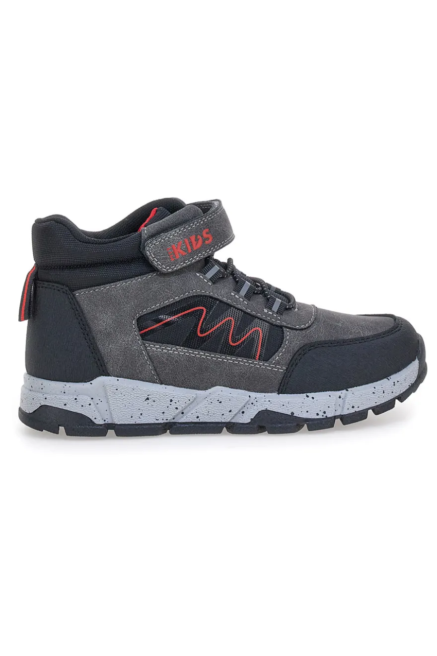 Sneakers alte grigie con dettagli rossi e strappo Pitt Kids 125