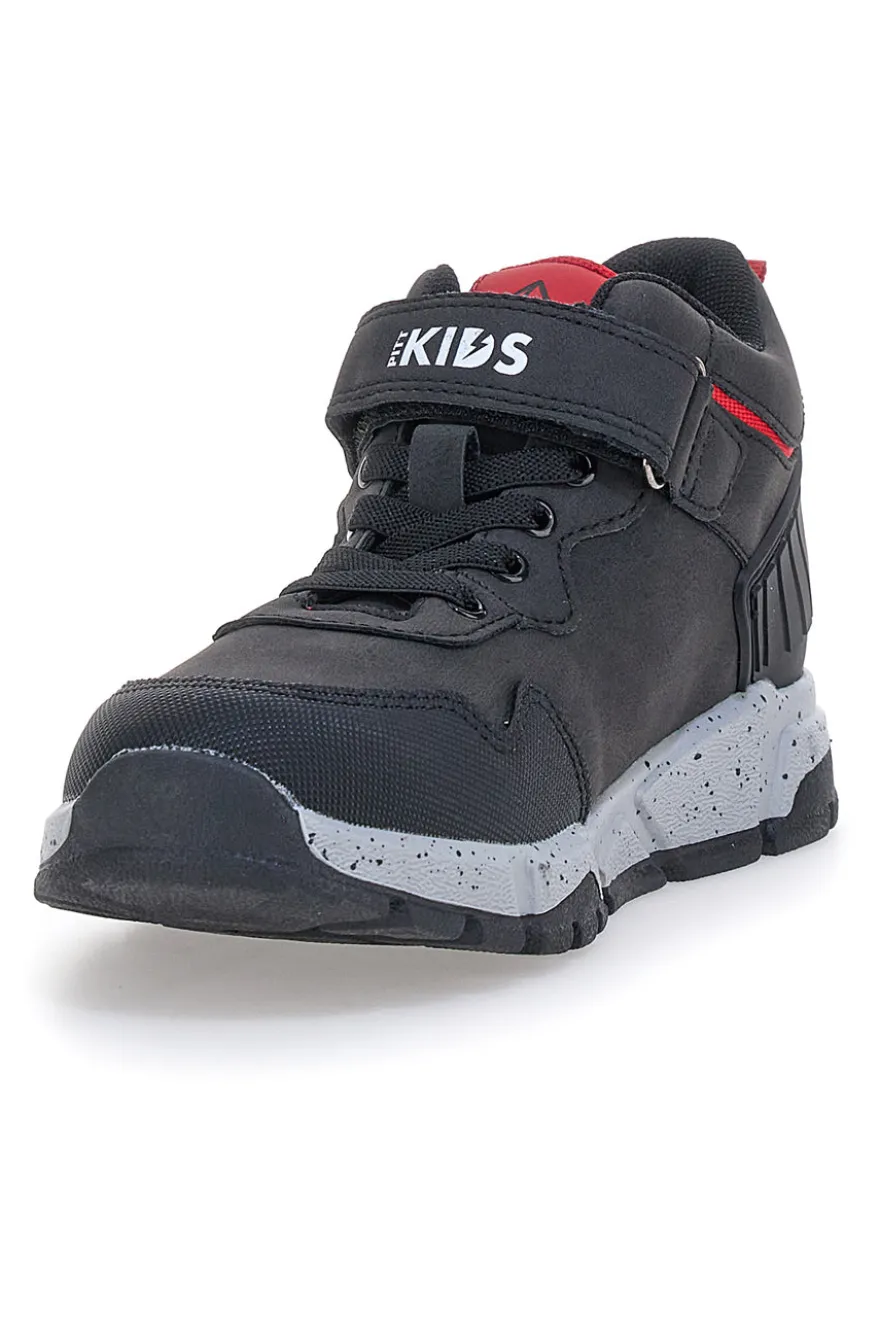 Sneakers alte nere con dettagli rossi e strappo Pitt Kids 129