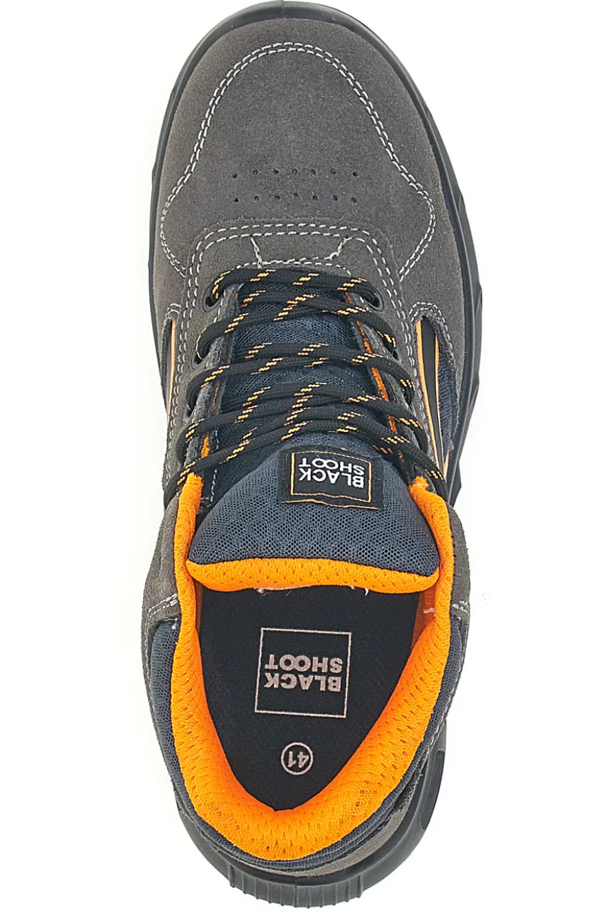 Sneakers antinfortunistiche mid grigie S1P in pelle Black shoot YL-5068H-1