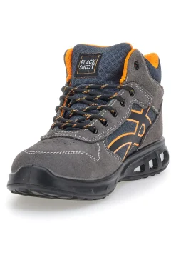 Sneakers antinfortunistiche mid grigie S1P in pelle Black shoot YL-5068H-1