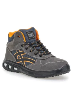 Sneakers antinfortunistiche mid grigie S1P in pelle Black shoot YL-5068H-1
