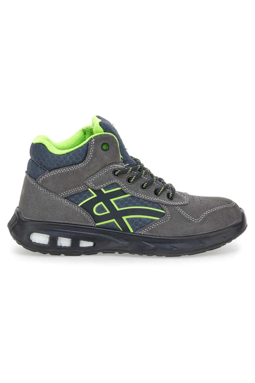 Sneakers antinfortunistiche mid grigie S1P in pelle Black shoot YL-5068H-2