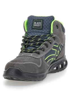 Sneakers antinfortunistiche mid grigie S1P in pelle Black shoot YL-5068H-2