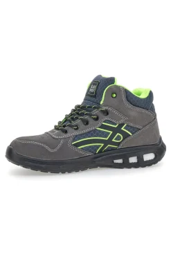 Sneakers antinfortunistiche mid grigie S1P in pelle Black shoot YL-5068H-2