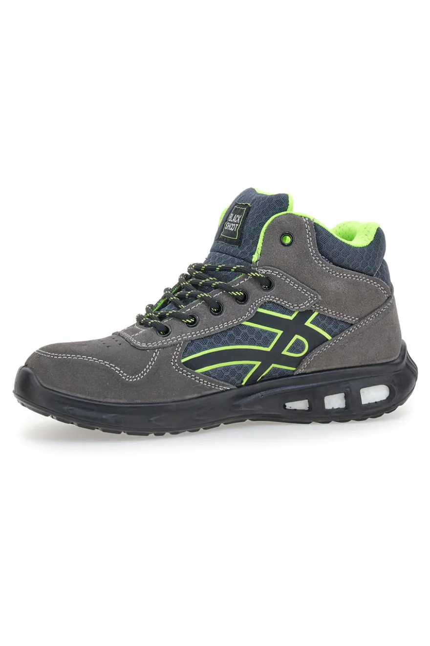 Sneakers antinfortunistiche mid grigie S1P in pelle Black shoot YL-5068H-2