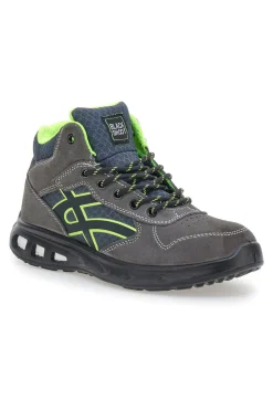 Sneakers antinfortunistiche mid grigie S1P in pelle Black shoot YL-5068H-2