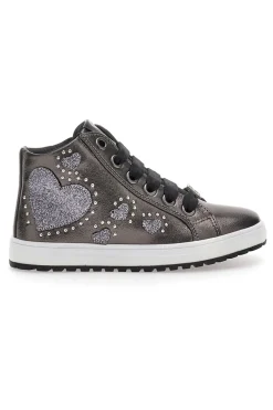Sneakers Argento con Cerniera e Cuori Glitterati Laura Biagiotti 87049386 da Bambina
