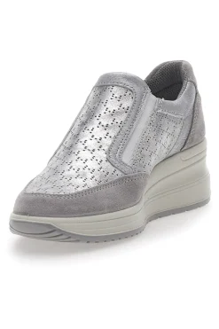 Sneakers Argento In Pelle Con Zeppa IMac 555730