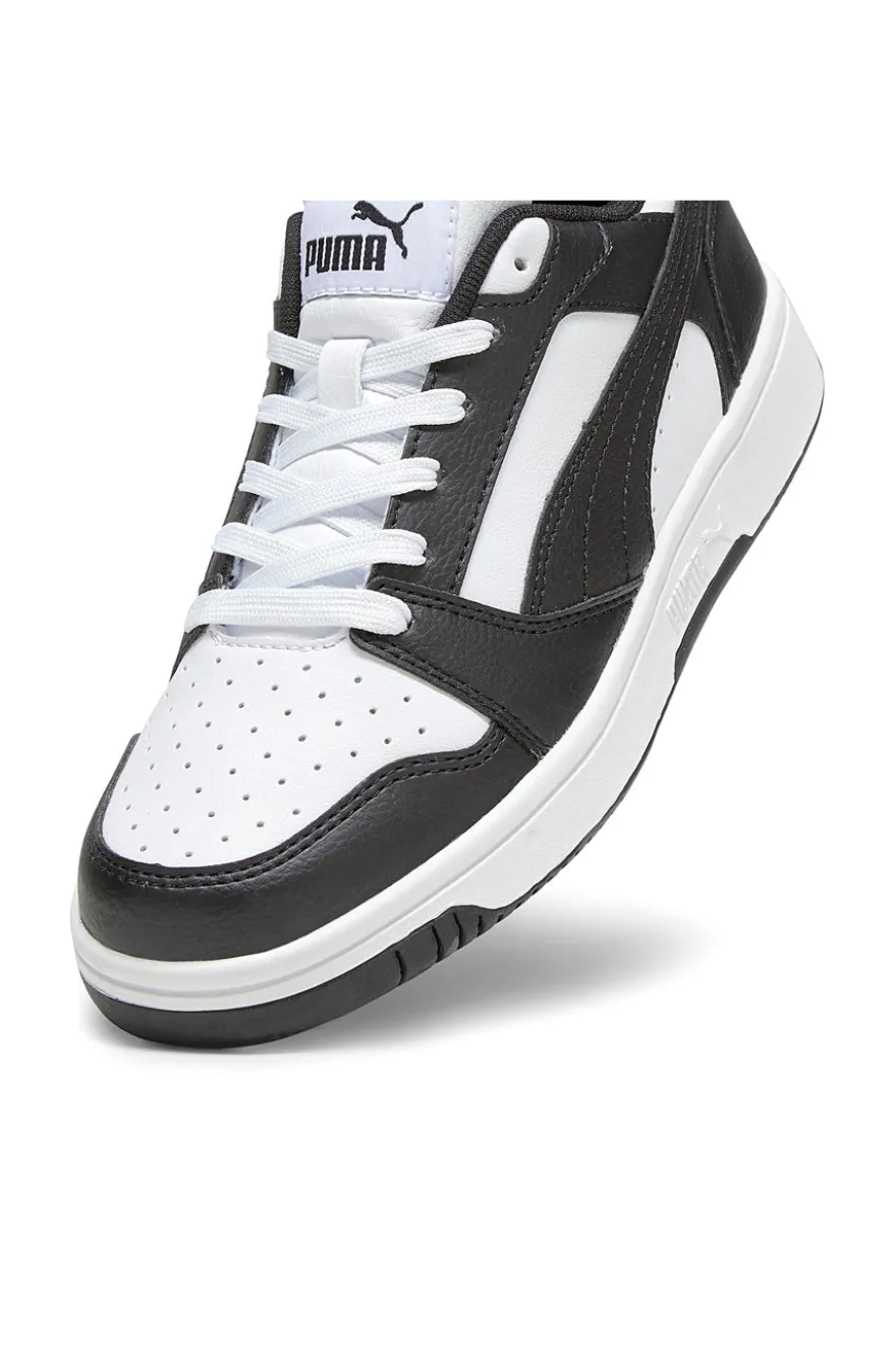 Sneakers basse bianche e nere stile basket Puma Rebound V6 Lo Jr