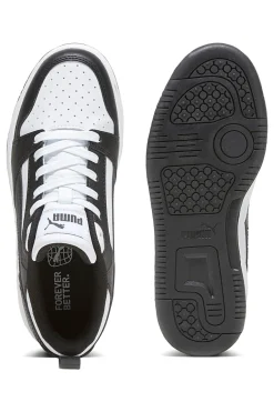 Sneakers basse bianche e nere stile basket Puma Rebound V6 Lo Jr