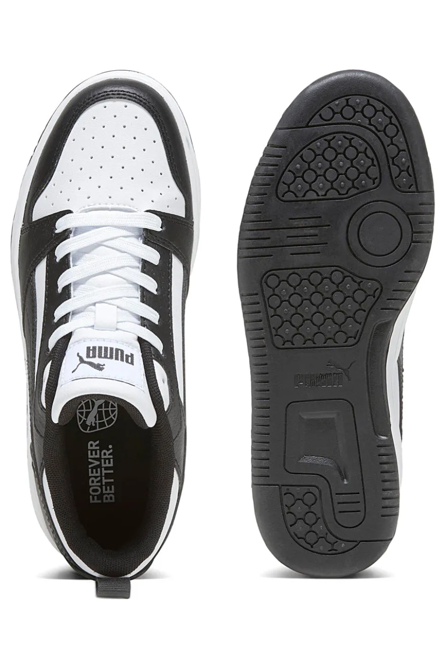 Sneakers basse bianche e nere stile basket Puma Rebound V6 Lo Jr