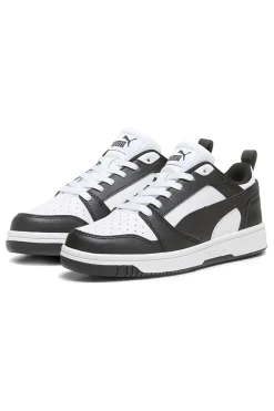 Sneakers basse bianche e nere stile basket Puma Rebound V6 Lo Jr