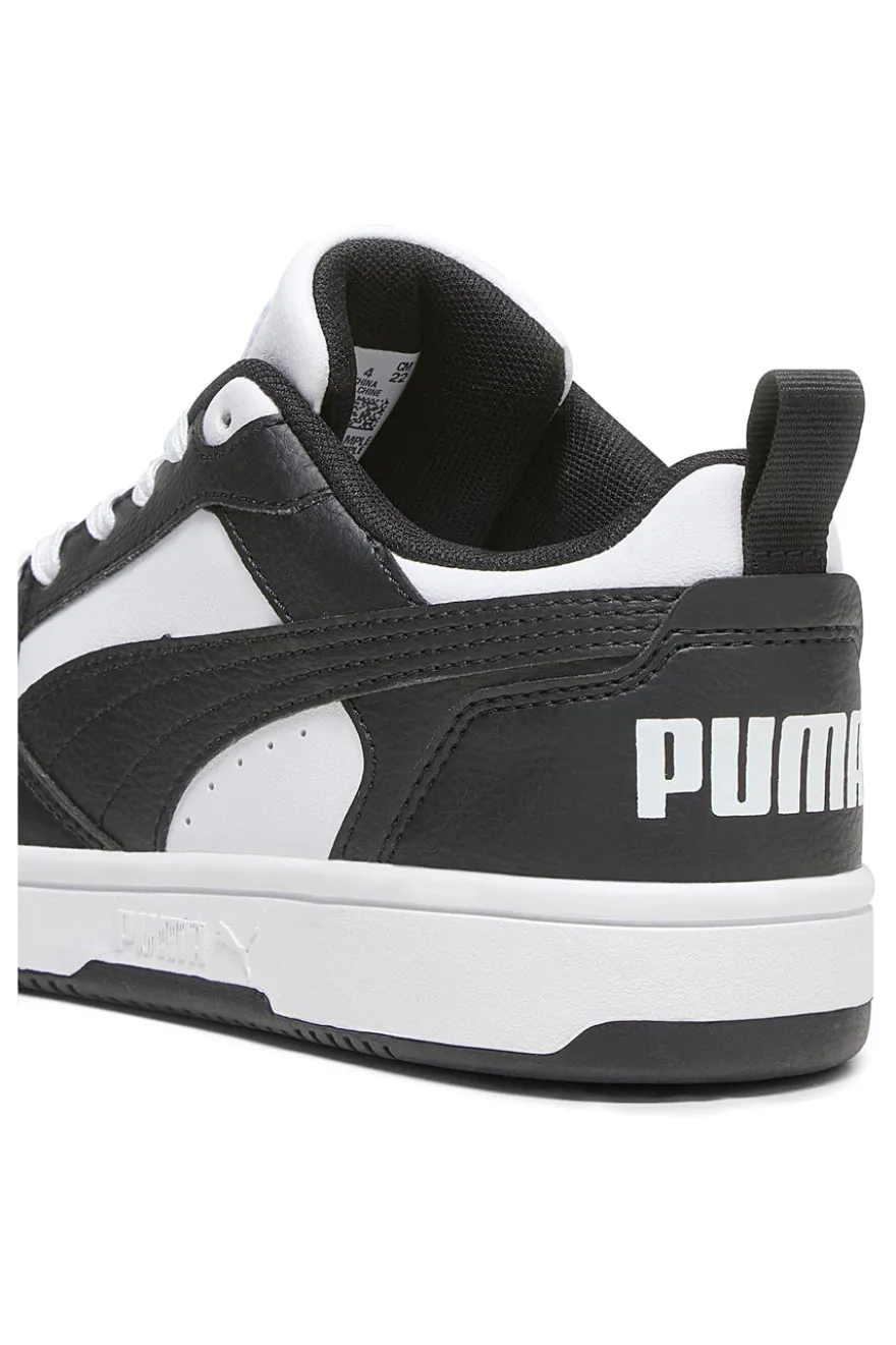 Sneakers basse bianche e nere stile basket Puma Rebound V6 Lo Jr