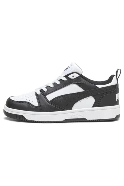 Sneakers basse bianche e nere stile basket Puma Rebound V6 Lo Jr