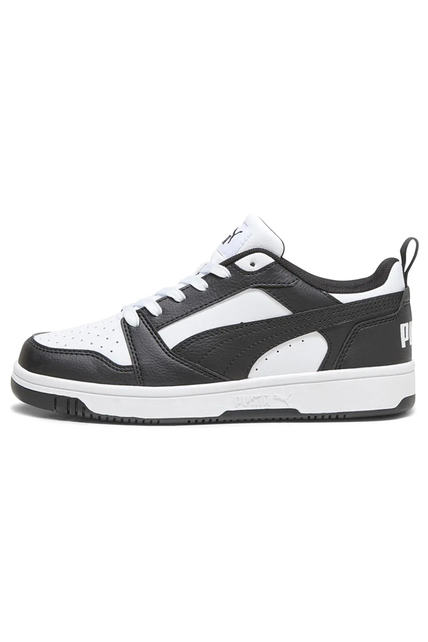 Sneakers basse bianche e nere stile basket Puma Rebound V6 Lo Jr