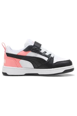 Sneakers basse bianche nere e rosa con strappo Puma Rebound V6 Lo AC+ PS
