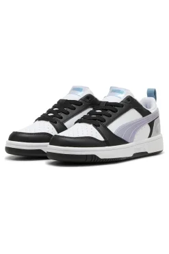 Sneakers basse bianche nere e lilla con dettagli iridescenti Puma Rebound V6 Lo Space Belle Jr