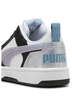 Sneakers basse bianche nere e lilla con dettagli iridescenti Puma Rebound V6 Lo Space Belle Jr