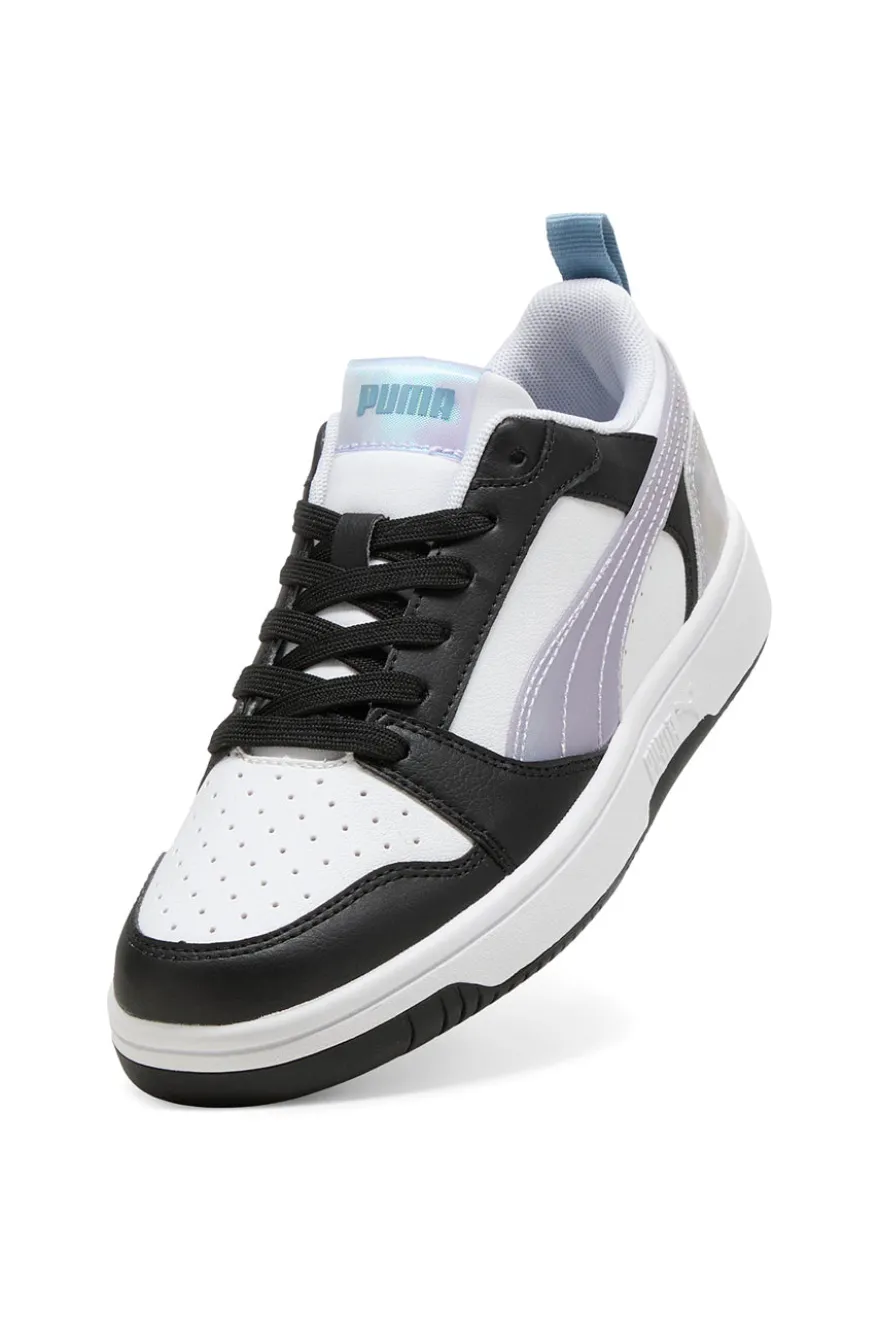 Sneakers basse bianche nere e lilla con dettagli iridescenti Puma Rebound V6 Lo Space Belle Jr