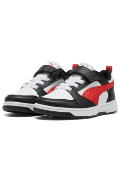 Sneakers basse bianche nere e rosse con strappo Puma Rebound V6 Lo AC+ PS