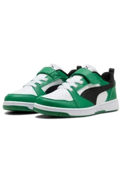 Sneakers basse bianche verdi e nere con strappo Puma Rebound V6 Lo AC+ PS