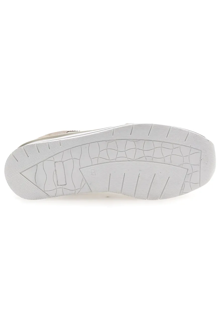 Sneakers Beige Bianco in pelle con lacci e zip Prima riga 21668FAST
