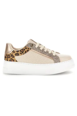 Sneakers beige con dettagli animalier e glitterati Mariella Burani 52120C1451