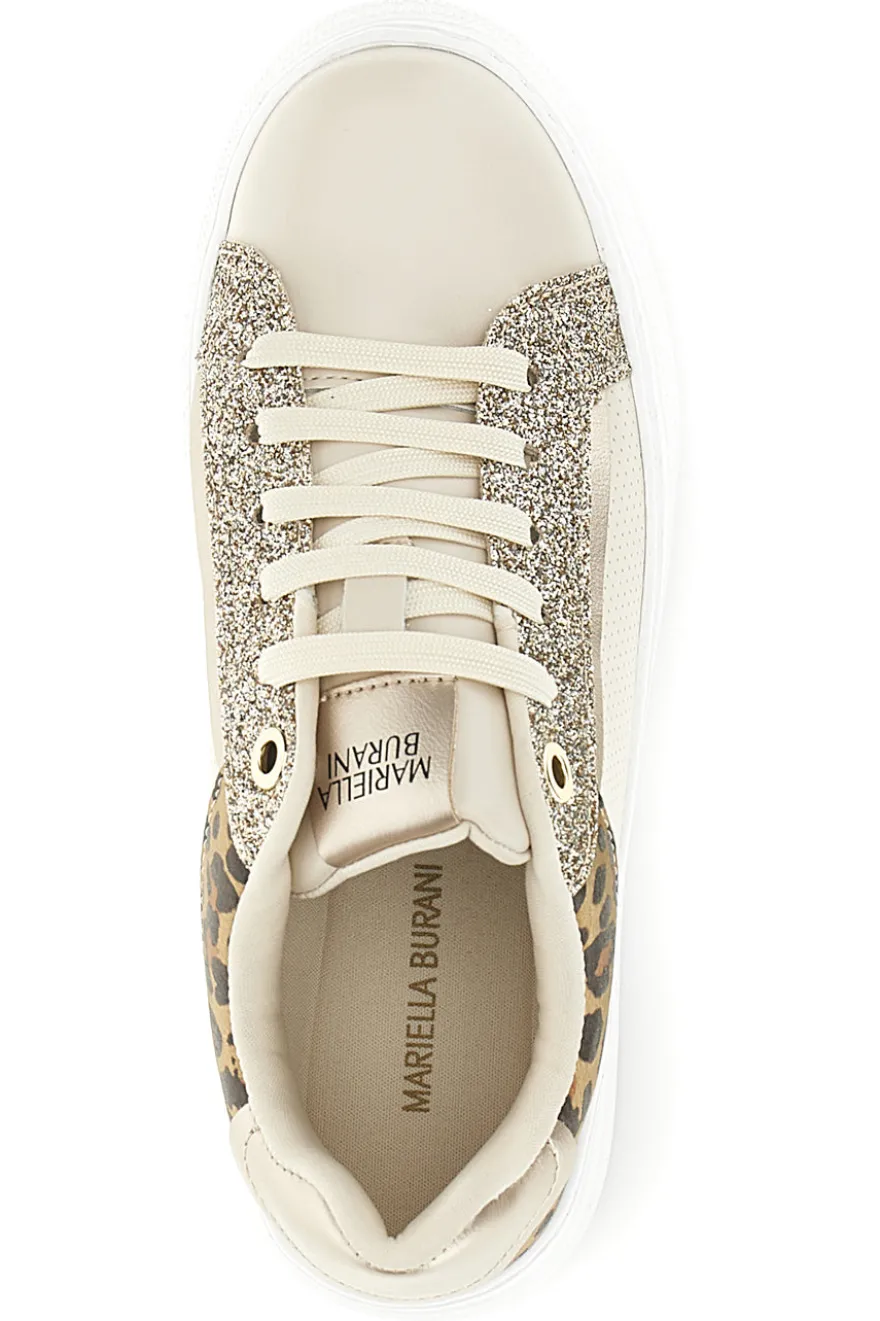 Sneakers beige con dettagli animalier e glitterati Mariella Burani 52120C1451