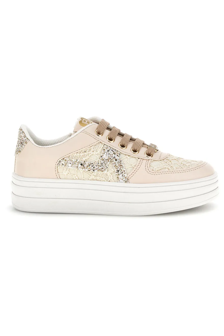 Sneakers beige con fiori e suola platform Laura Biagiotti L9952C9761