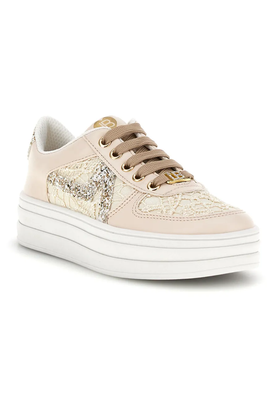 Sneakers beige con fiori e suola platform Laura Biagiotti L9952C9761