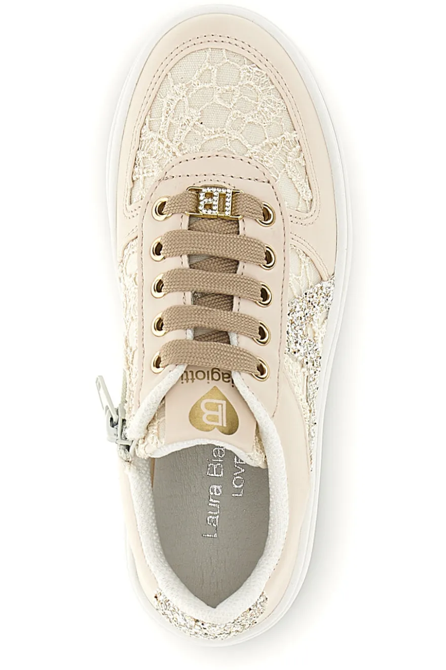 Sneakers beige con fiori e suola platform Laura Biagiotti L9952C9761