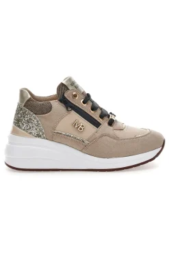 Sneakers beige con glitter e zip laterale Mariella Burani 51751C1104