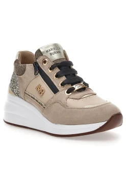 Sneakers beige con glitter e zip laterale Mariella Burani 51751C1104
