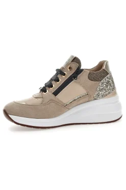 Sneakers beige con glitter e zip laterale Mariella Burani 51751C1104