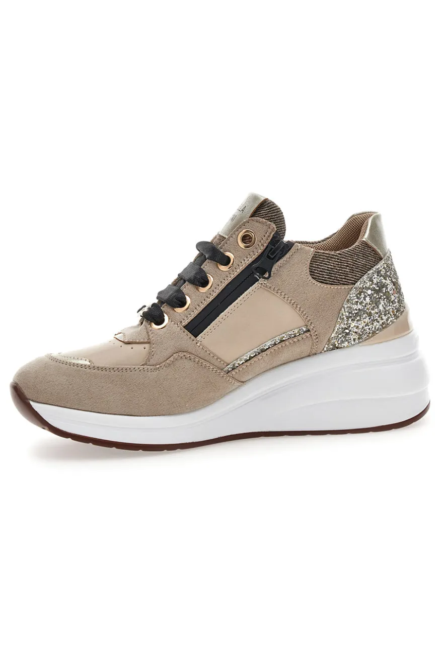 Sneakers beige con glitter e zip laterale Mariella Burani 51751C1104