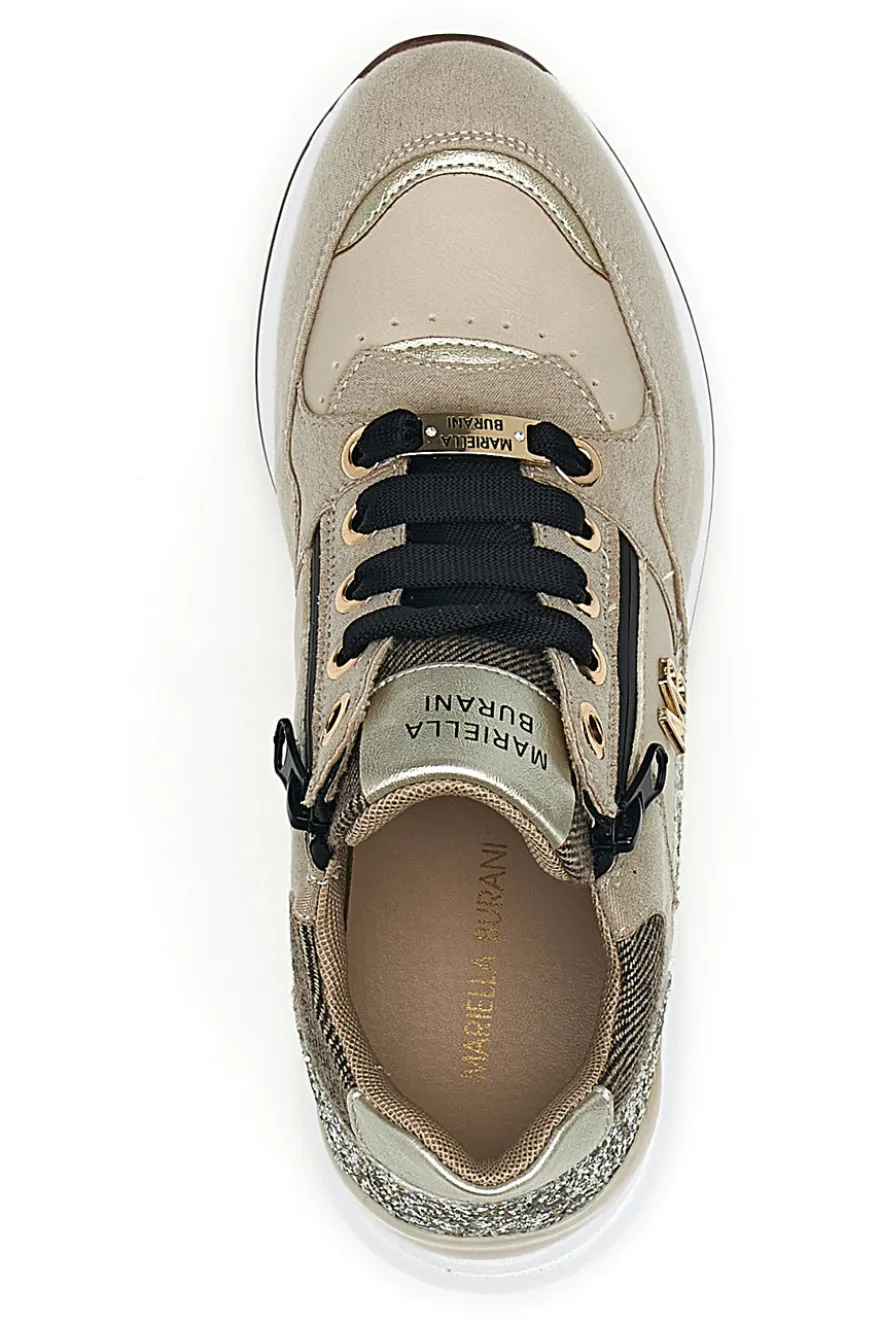 Sneakers beige con glitter e zip laterale Mariella Burani 51751C1104