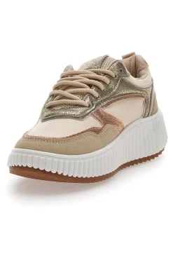 Sneakers Beige con Inserti Metallizzati First Lady 012 da Donna